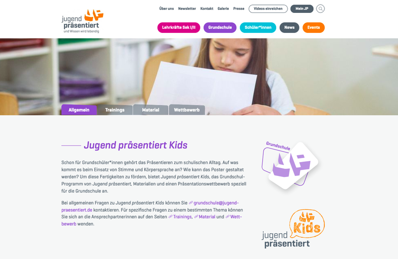 Vorschaubild der Webseite von Jugend präsentiert Kids
